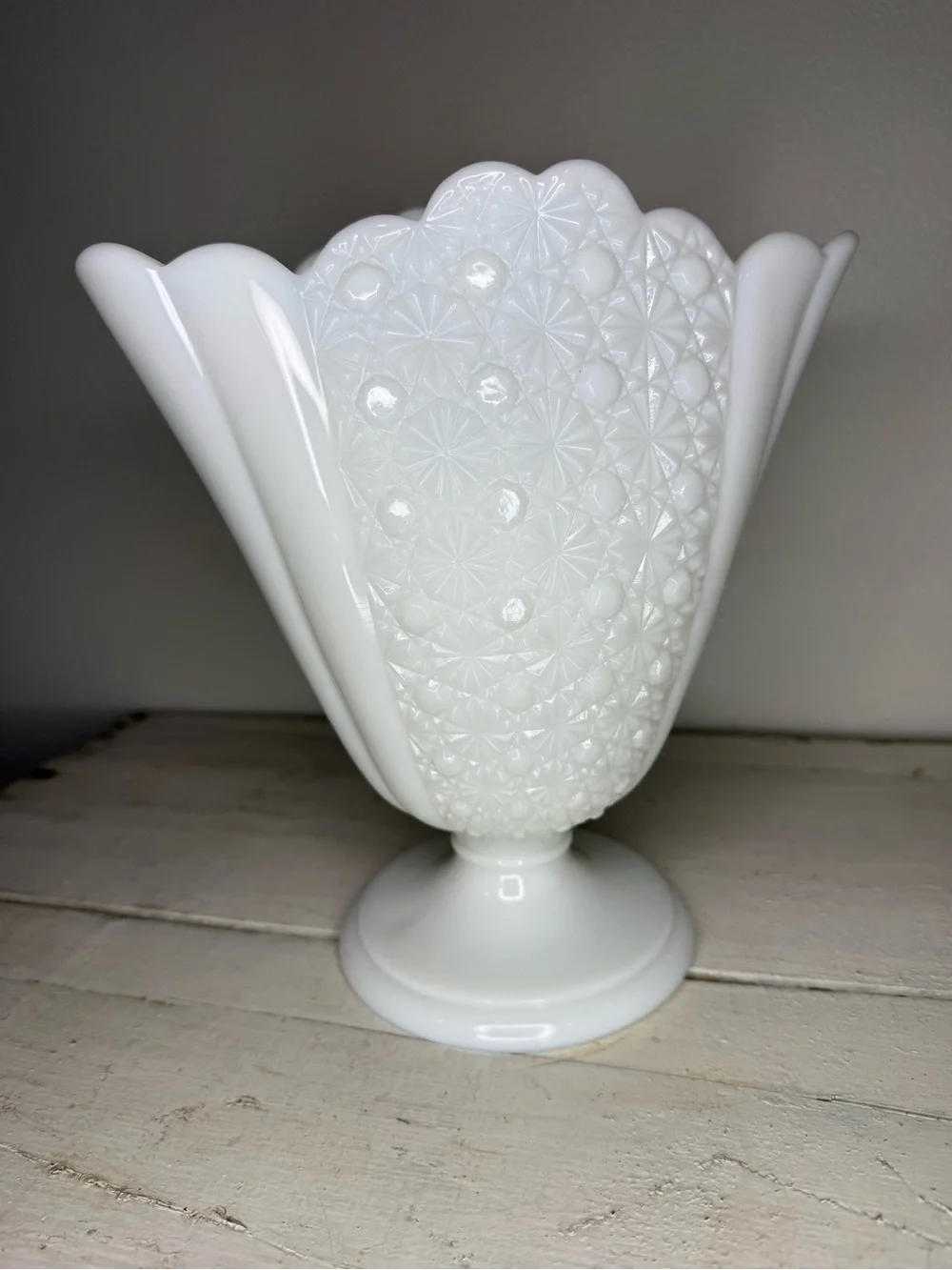Vintage Fenton Daisy and Button Milk Glass Pedestal Vase Vintage Flared Vase